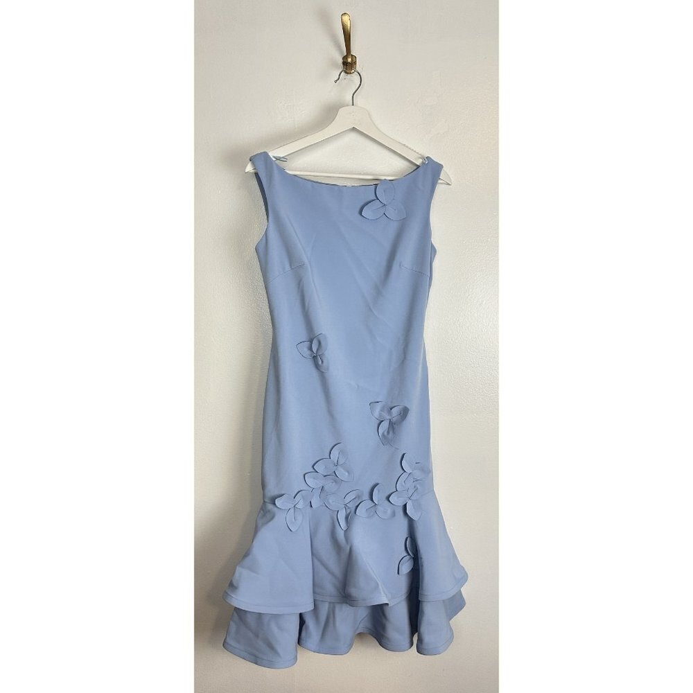 ALBERTO MAKALI 3-D Flower High Neck Midi in Powder Blue Size US 4